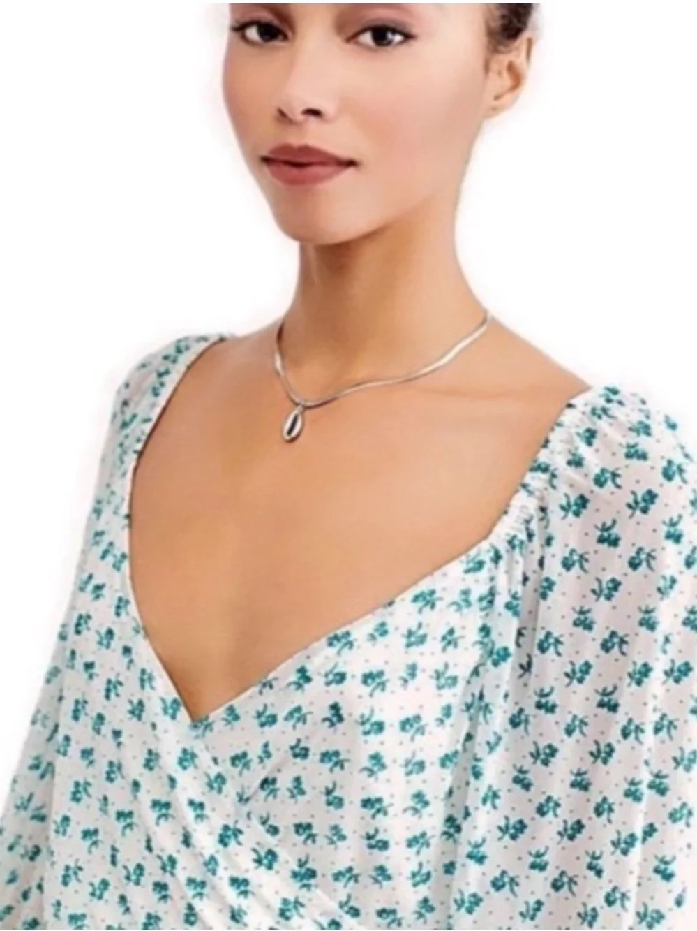 Free People Sweetie Pie Floral Sheer mesh Wrap Top green floral